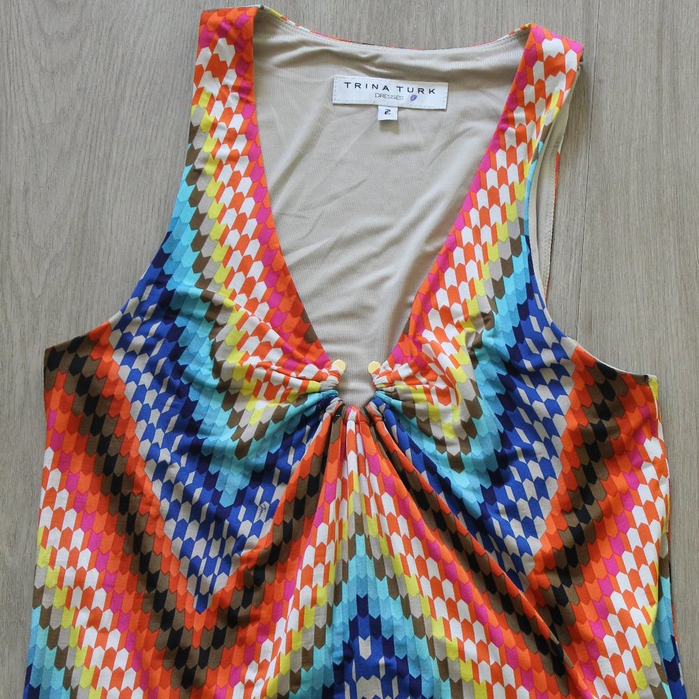 Trina Turk Maxi Dress Rayon Stretch Sleeveless Womens Size 2 Multicolored - Picture 8 of 16